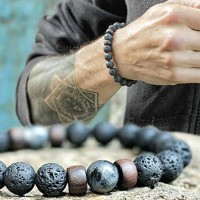 Volcanic Stone Bracelet for Men Lava Wooden 8mm Beads Bracelet Tibetan Buddha Wrist Chain Women Men&