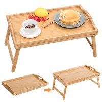 Portable Bamboo Wood Bed Tray Breakfast Table Computer Stand Laptop Desk Food Sofa Bed Serving Tray